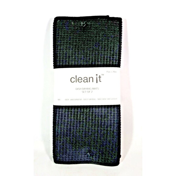 Black Dish Drying Mats 2-pc Kitchen Microfiber Reversible Absorbent 15 x 20-in - Picture 1 of 3